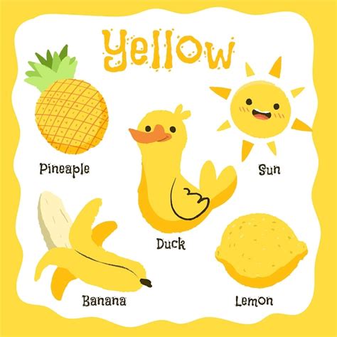 Free Vector Yellow Objects And Vocabulary Words Set