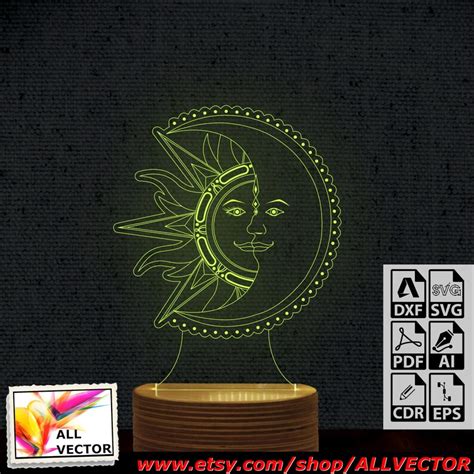 Sun And Moon 3d Acrylic Hologram Night Led Lamp Laser Cut Engraving Svg