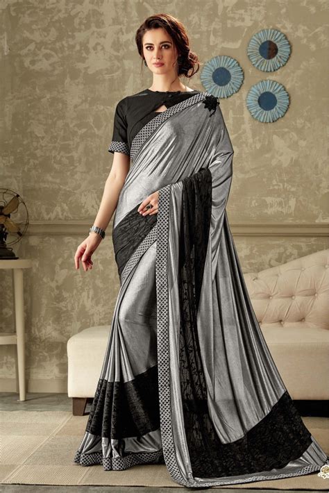 Lycra Party Wear Saree In Silver And Black Colour Party Wear Sarees Saree Designs Black Saree