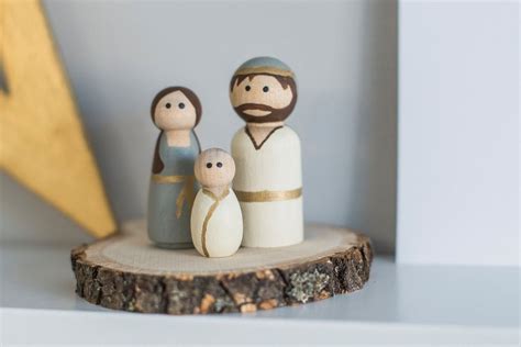 miniature wooden peg doll nativity set with wood platform wood peg dolls wooden pegs