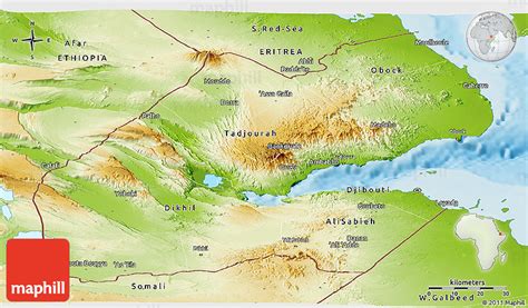 5 maps of djibouti physical satellite road map terrain maps. Physical Panoramic Map of Djibouti