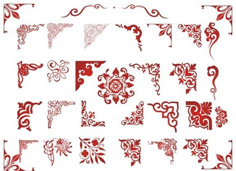 Free Set Of Red Corner Floral Ornaments Vector Titanui