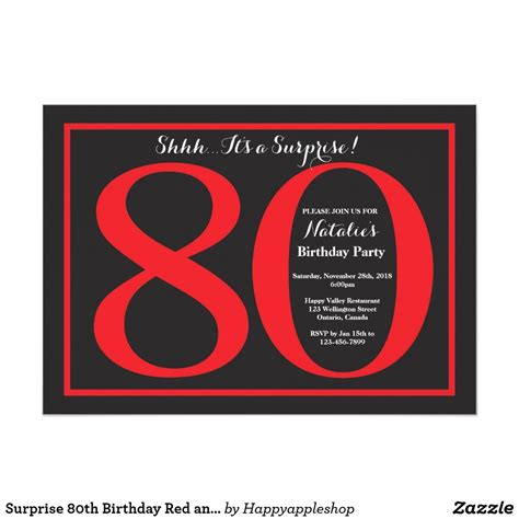 Surprise 80th Birthday Red And Black Chalkboard Invitation Chalkboard Invitation