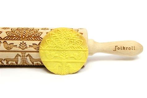 Polish Folk Engraved Rolling Pin For Cookies Embossing Engraved