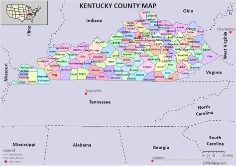 Kentucky County Map List Of 120 Counties In Kentucky With Seats