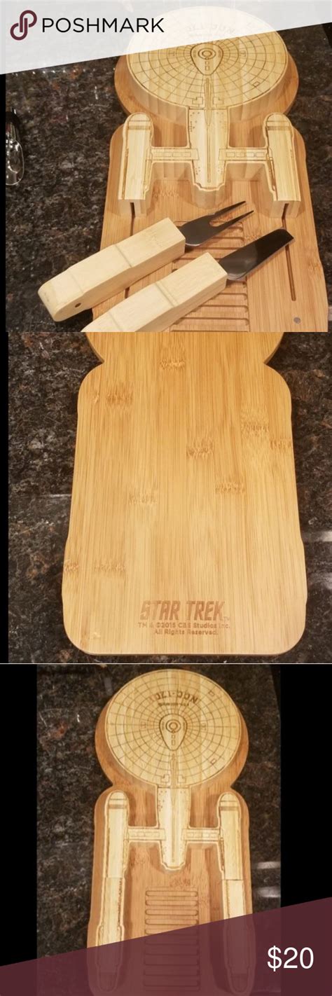 🚫sold🚫bamboo Star Trek Cheese Board Wtools Bamboo Star Trek Cheese