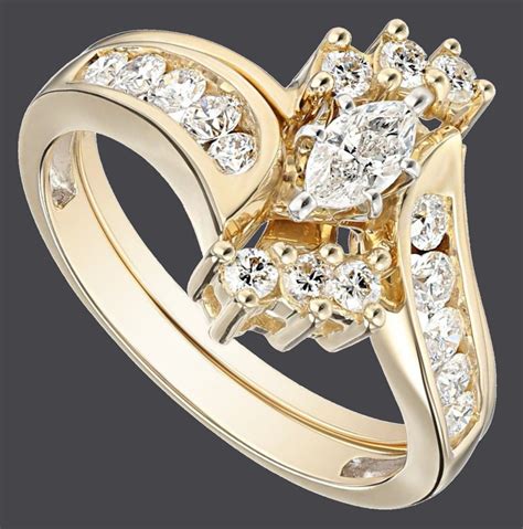 14k Yellow Gold Bypass Diamond With Marquise Wedding Bridal Ring Set Wedding Ring