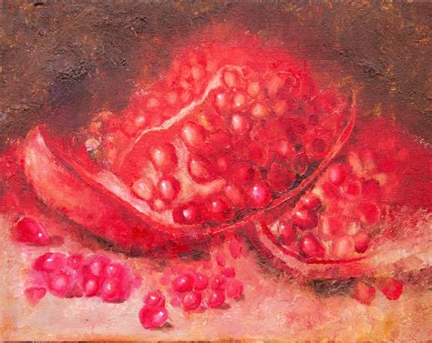 Pomegranate Painting Original Canvas Artwork Small Fruit Still Etsy