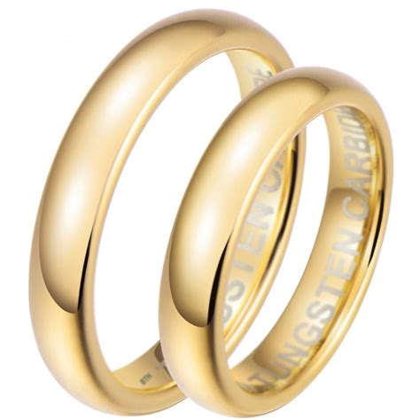 His Hers Matching Tungsten Carbide Couples Wedding Ring Set