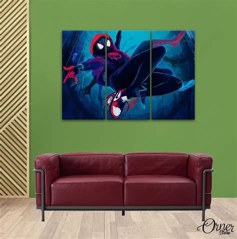 Miles Morales Spider Man 3 Panels Movies Wall Art Orner Store