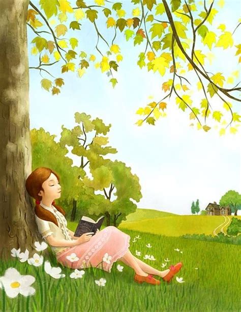 Girl Leaning On Tree Reading A Book Art Dreamy Art Anime Art Girl