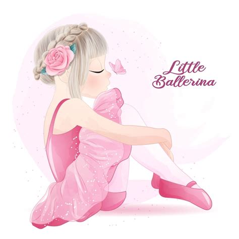 Free Vector Cute Girl With Ballerina Watercolor Illustration Set