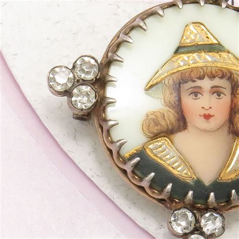 Antique Victorian Lady Portrait Bressan Enamel Porcelain Glass Paste