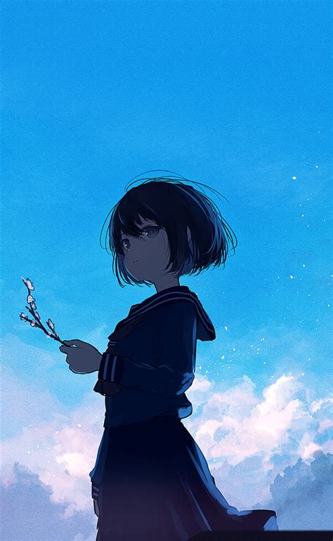 safebooru 1girl absurdres bangs black hair black serafuku black skirt blue sky clouds grey