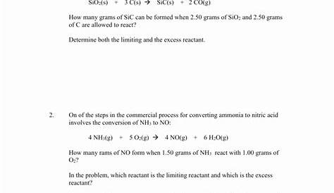 limiting reactant worksheet answers