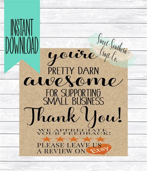 Thank you for supporting my small business cards. You're Pretty Darn Awesome For Supporting Small | Etsy in 2021 | Business thank you cards ...