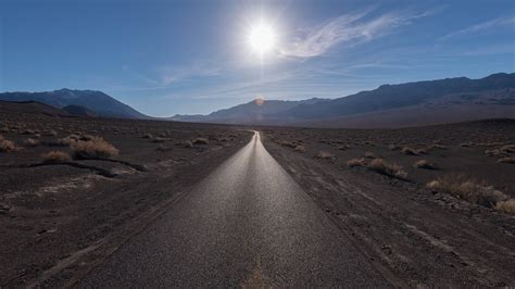 Road Mountain Steppe Light Sun Desert Landscape Wallpaper 3840x2160