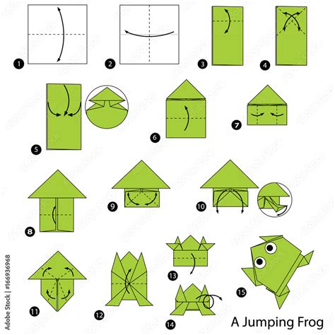 Step By Step Instructions How To Make Origami A Jumping Frog Stock
