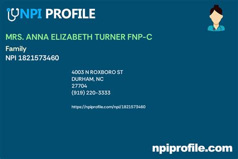 Mrs Anna Elizabeth Turner Fnp C Npi 1821573460 Nurse Practitioner