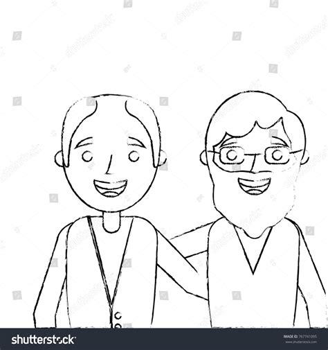 Portrait Cartoon Two Old Men Embraced Stock Vector Royalty Free