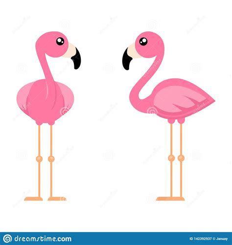 Cartoon Cute Flamingo From The Front Set Vector Stock