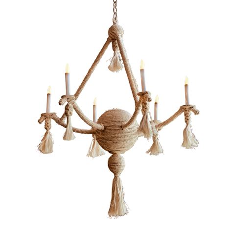 Handcrafted In Steel And Natural Sisal Rope 6 Lights With Candelabra