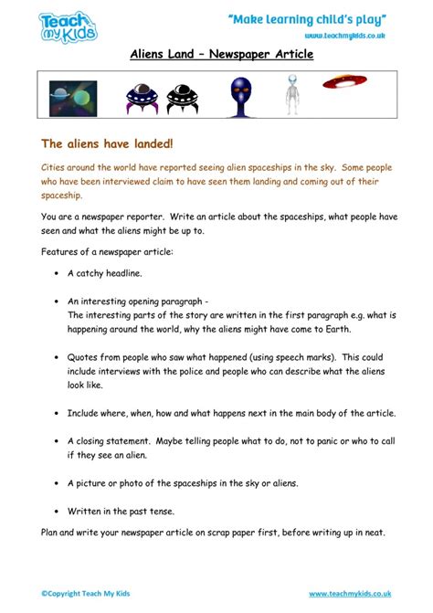 All news reports follow a certain structure and have the same key. Write a Newspaper Article - Aliens Land - TMK Education