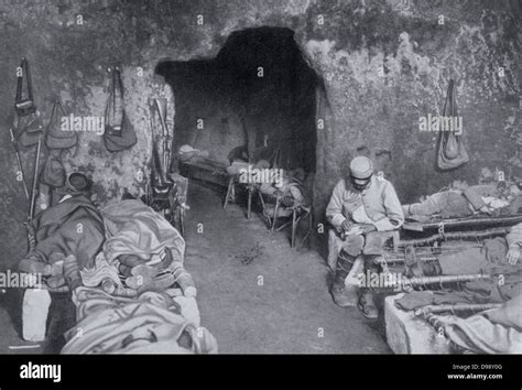 World War I 1914 1918 French Soldiers Resting In A Grotto In A Trench