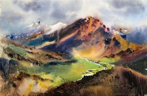 Mountains In Autumn Painting Original Watercolor Artwork Etsy