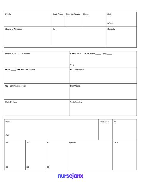 Icu Nurse Brain Sheet Printable Critical Care Nursing Brain Sheet For