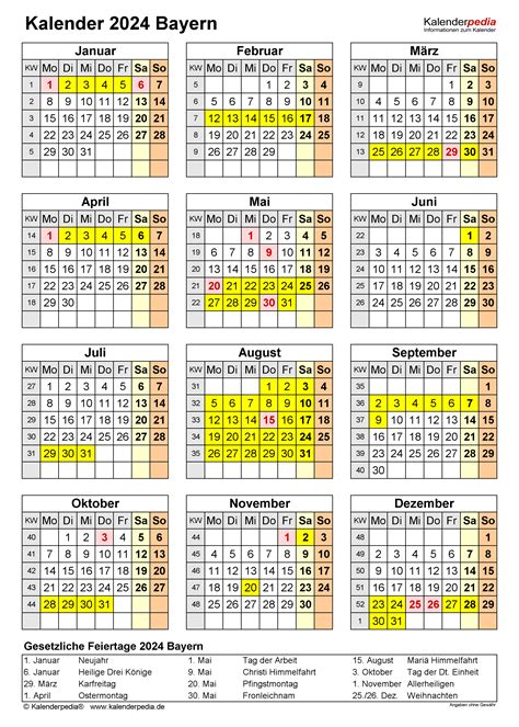 Kalender 2024 Bayern Ferien Feiertage Pdf Vorlagen