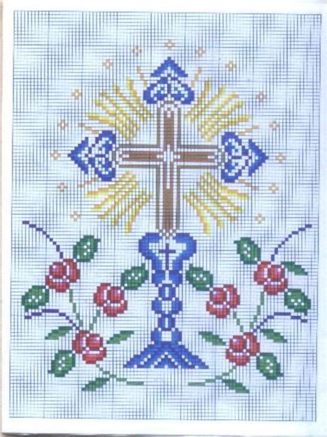 Cruz Con Flores Cross Stitch Border Pattern Christian Cross Stitch