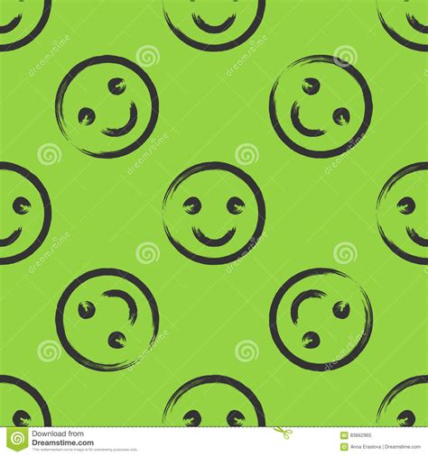 Smiley Face Drawn With A Brush Seamless Pattern Green Black Stock