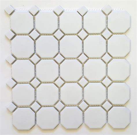 Matte White With White Dot Octagon Porcelain Mosaic Tile Contemporary