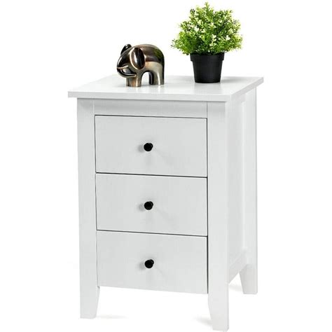 Giantex Nightstand Side Table With 3 Drawers Bedroom Side Storage