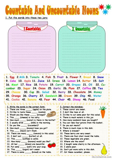 Countable And Uncountable Nouns English ESL Worksheets Pdf Doc