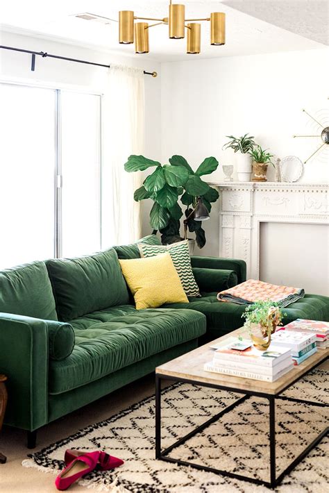 living room  cool emerald green sofa  article homes spaces
