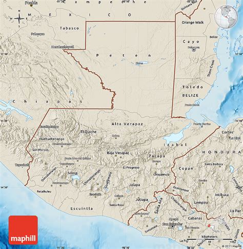 Shaded Relief Map Of Guatemala