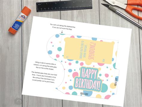 Money Holder Printable Printable Birthday Card To Hold Cash Etsy Uk