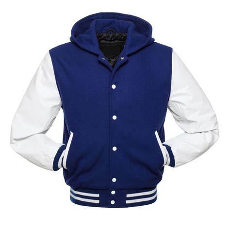 Royal Blue And White Letter Man Varsity Jackethoodie In Pure Wool