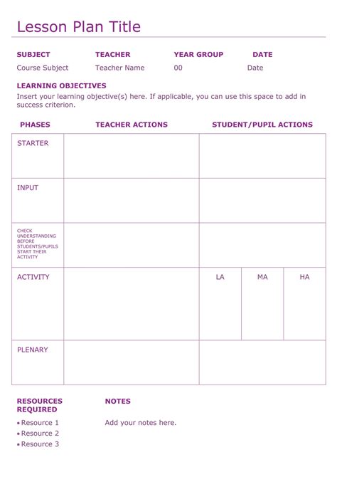 Free Editable Lesson Plan Template