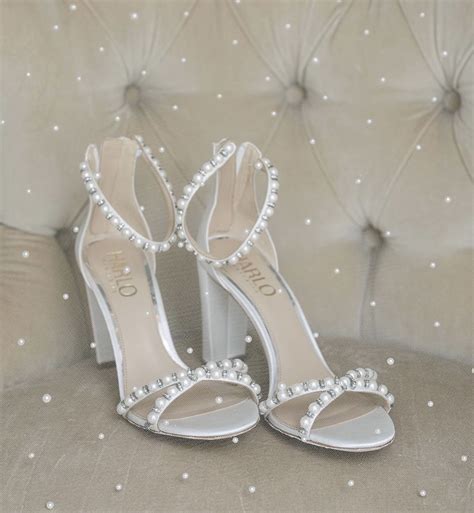 Alexandra White Pearl Bridal Block Heel Wedding Shoes Heels Pearl