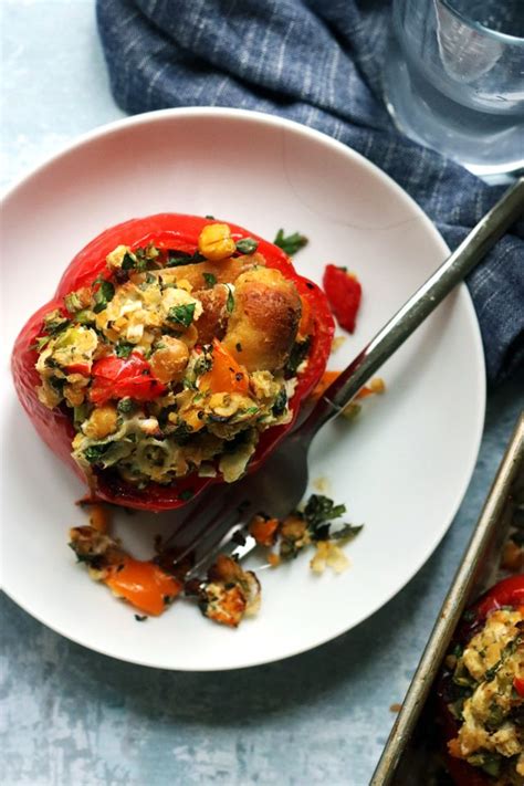 Roasted Stuffed Peppers With Chickpeas Goat Cheese And Herbs Joanne