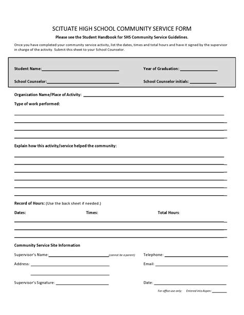 Free Community Service Form Template Printable Templates