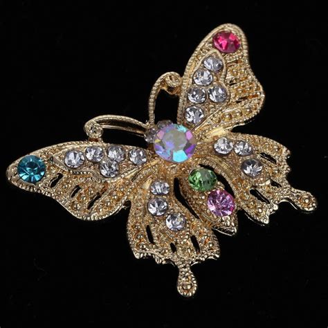 Gold Butterfly Style Crystal Rhinone Brooch Pin Women Party Jewelry T15