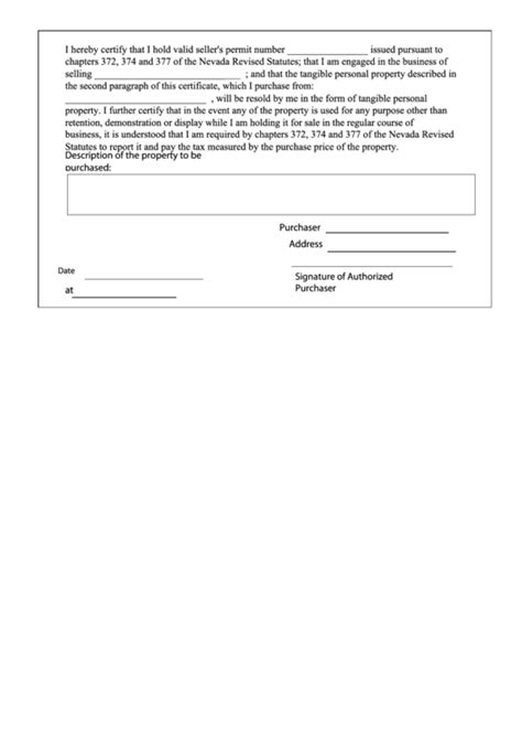 Sales and use tax applications. Fillable Form And Contents Of Resale Certificate - Nevada Department Of Taxation printable pdf ...