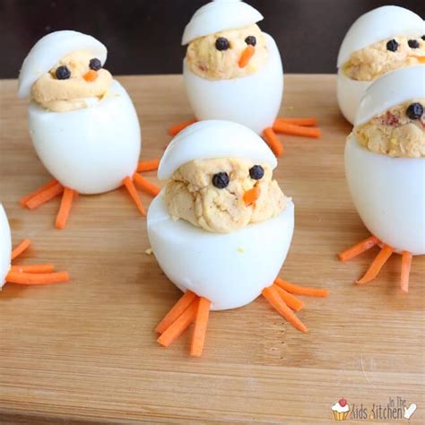 Cute Deviled Eggs Chicks For Easter In The Kids Kitchen