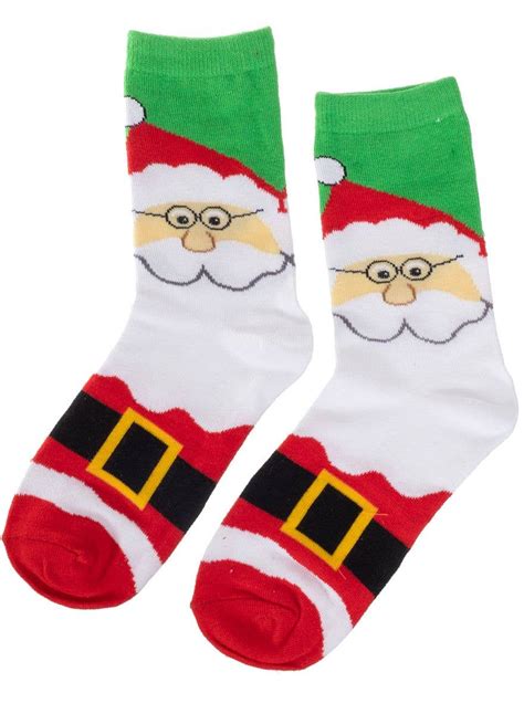 Red And Green Happy Santas Socks Christmas Socks Costume Accessory