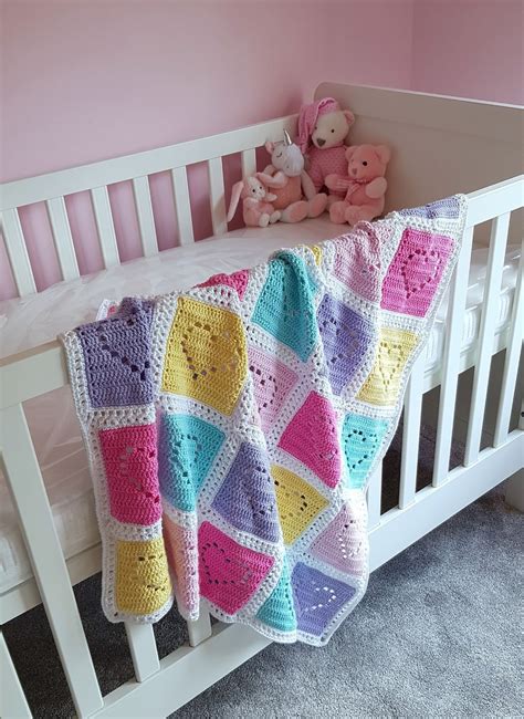 A Playful Stitch Filet Heart Crochet Baby Blanket