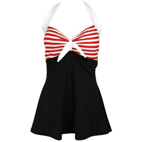 Halter Sailor Swimdress Stripe Tankini Top Bathing Suit 15 Liked On